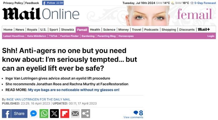 Daily Mail - Anti agers & Can an eyelid lift ever be safe