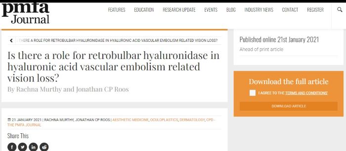 PMFA Journal - Hyaluronic acid embolism related vision loss