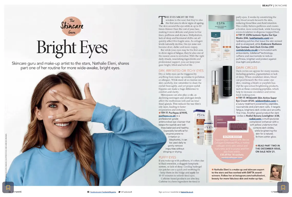 Skincare guru and make-up artist to the stars, Nathalie Eleni, shares part one of her routine for more wide-awake, bright eyes Top Sante FaceRestoration