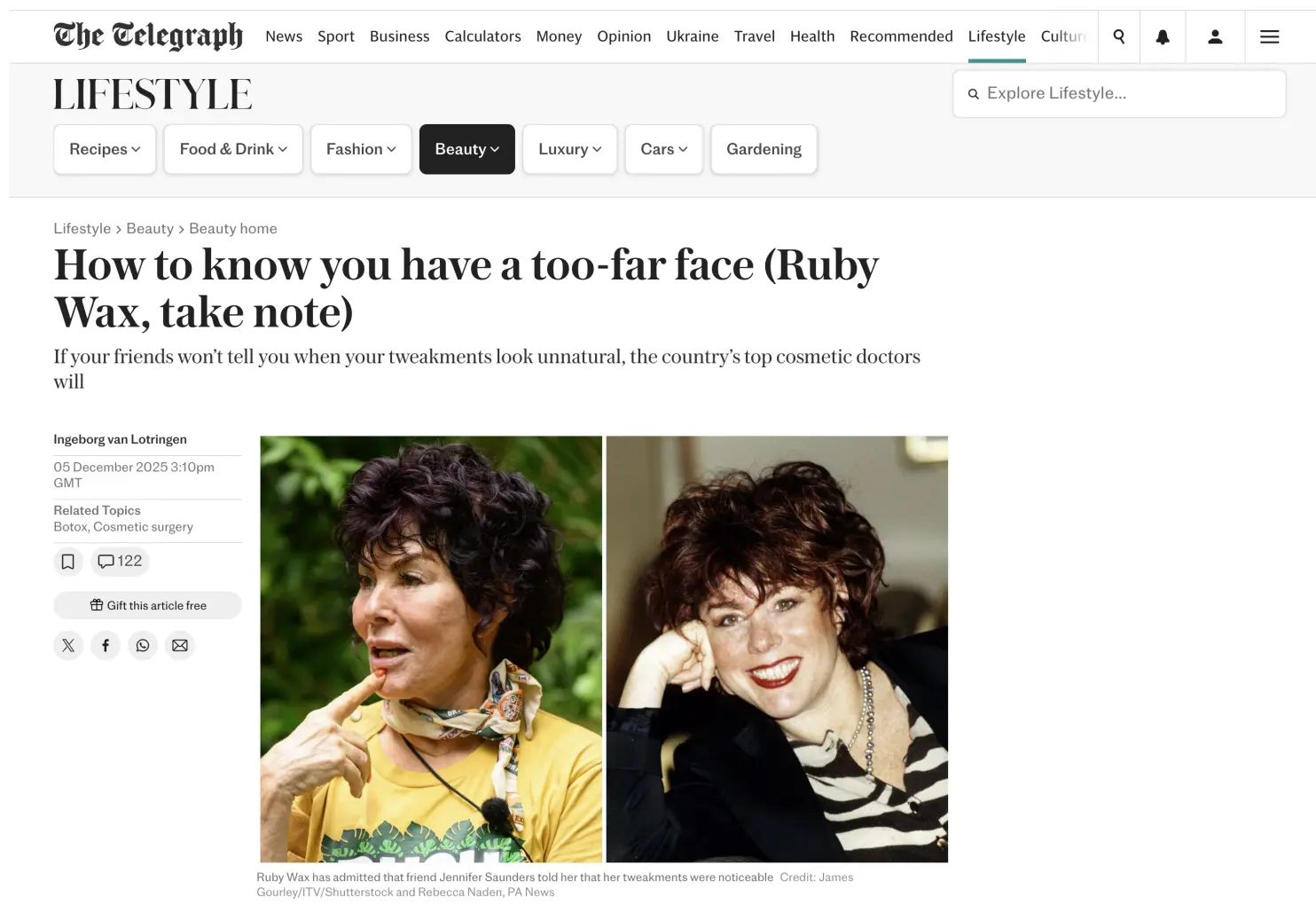 How to know you have a too-far face (Ruby Wax, take note) fr news 091225